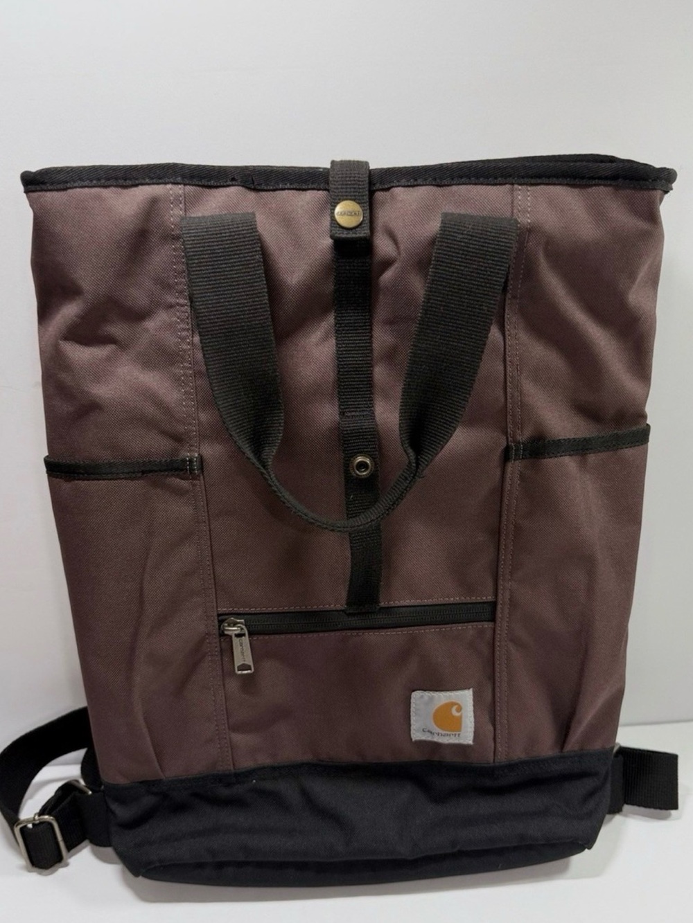Carhartt Brown Tote-Style Canvas Backpack with Black Base